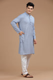 BLUE COTTON DOBBY LONG KURTA