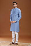 BLUE COTTON DOBBY LONG KURTA