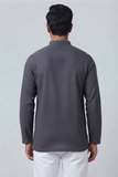 GREY SELF TEXTURED COTTON SHORT KURTA FULL SLEEVES
