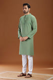 GREEN COTTON DOBBY LONG KURTA