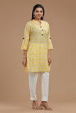 BLOCKPRINT COTTON KURTI WITH ROLL UP SLEEVES