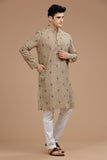 BROWN COTTON DOBBY LONG KURTA