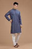 BLUE COTTON DOBBY LONG KURTA