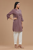 SLUB COTTON KURTI WITH ROLL UP SLEEVES