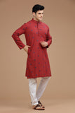 RED COTTON DOBBY LONG KURTA