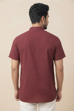 MAROON SELF TEXTURED COTTON SHORT KURTA HALF SLEEVES