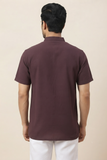 BROWN TEXTURED COTTON SHORT KURTA HALF SLEEVES