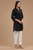 SLUB COTTON KURTI WITH ROLL UP SLEEVES