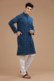 BLUE COTTON DOBBY LONG KURTA