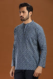 BLUE PRINTED COTTON SHORT KURTA FULL SLEEVES