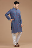 BLUE COTTON DOBBY LONG KURTA