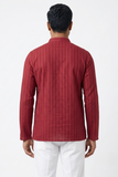 MAROON SELF STRIPES COTTON SHORT KURTA FULL SLEEVES