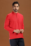 RED LINEN COTTON FULL SLEEVES SHORT KURTA