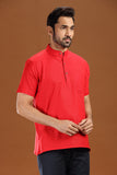RED LINEN COTTON HALF SLEEVES SHORT KURTA