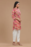 BLOCKPRINT COTTON KURTI WITH ROLL UP SLEEVES