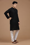 BLACK HANDLOOM COTTON LONG KURTA