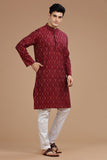 MAROON IKAT FINE COUNT COTTON LONG KURTA