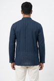 BLUE SELF STRIPES COTTON SHORT KURTA FULL SLEEVES