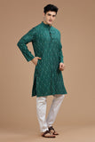 GREEN IKAT FINE COTTON LONG KURTA