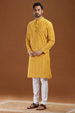 YELLOW COTTON DOBBY LONG KURTA