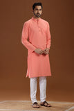 PEACH COTTON DOBBY LONG KURTA