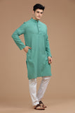 GREEN COTTON DOBBY LONG KURTA