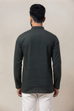 GREEN SELF TEXTURED COTTON SHORT KURTA FULL SLEEVES