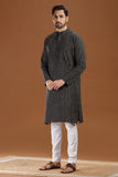 BLACK COTTON DOBBY LONG KURTA