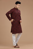 MAROON COTTON DOBBY LONG KURTA