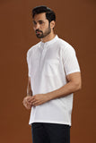 WHITE HANDLOOM COTTON HALF SLEEVES SHORT KURTA