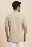 BEIGE TEXTURED COTTON SHORT KURTA HALF SLEEVES