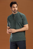 GREEN DOBBY COTTON SHORT KURTA HALF SLEEVES