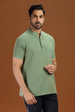 GREEN DOBBY COTTON SHORT KURTA HALF SLEEVES