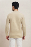 BEIGE SELF TEXTURED COTTON SHORT KURTA FULL SLEEVES