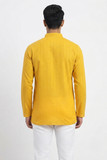 YELLOW SELF STRIPES COTTON SHORT KURTA FULL SLEEVES