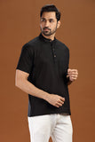 BLACK LINEN COTTON HALF SLEEVES SHORT KURTA