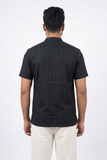 BLACK SELF STRIPES COTTON SHORT KURTA HALF SLEEVES
