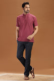 MAROON DOBBY COTTON SHORT KURTA HALF SLEEVES