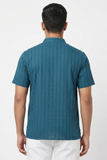 TURQUOISE SELF STRIPES COTTON SHORT KURTA HALF SLEEVES