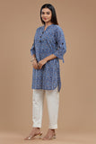 BLOCKPRINT COTTON KURTI WITH ROLL UP SLEEVES