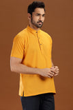 YELLOW DOBBY COTTON SHORT KURTA HALF SLEEVES
