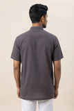 GREY SELF TEXTURED COTTON SHORT KURTA HALF SLEEVES