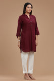 SLUB COTTON KURTI WITH ROLL UP SLEEVES