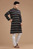 BLACK IKAT FINE COUNT COTTON LONG KURTA