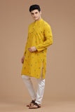 YELLOW COTTON DOBBY LONG KURTA