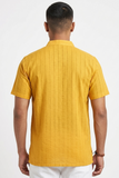 YELLOW SELF STRIPES COTTON SHORT KURTA HALF SLEEVES