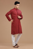 RED COTTON DOBBY LONG KURTA