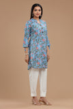 BLOCKPRINT COTTON KURTI WITH ROLL UP SLEEVES