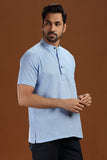 BLUE LINEN COTTON HALF SLEEVES SHORT KURTA