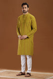 MUSTARD GREEN COTTON DOBBY LONG KURTA